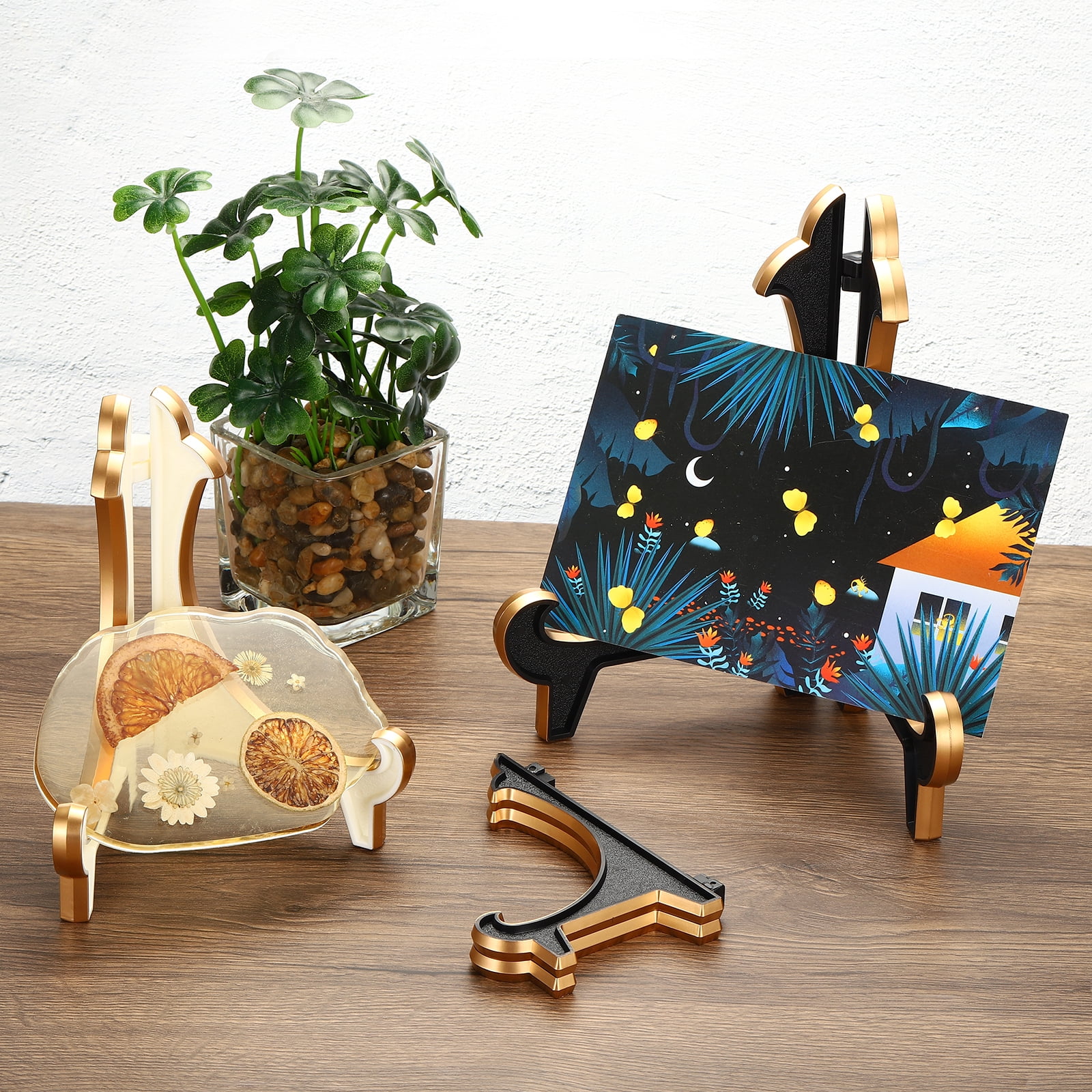 Unique Bargains 5" Acrylic Decorative Plate Stand Holder Display Holder Black Gold
