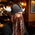 thumbnail image 5 of Helii Knit Hat with Horns and Detachable Beard Viking Style Beanie Hat Handmade Crochet Cap Funny Novelty Winter Hat for Role Play Party Dress Up Stretchy Soft Beanie Hat for Adults, 5 of 7