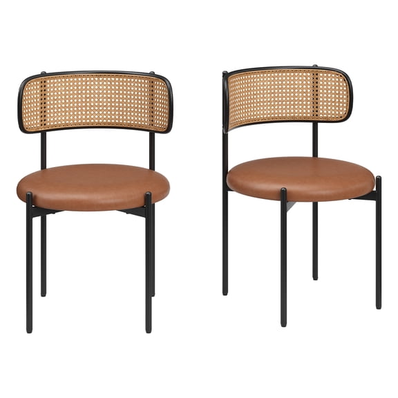 Xukmct 4 Pack Modern Armless Side Chair with Metal Legs, Faux Leather Upholstered Seat Dining Chair for Living Room, Restaurant, Brown