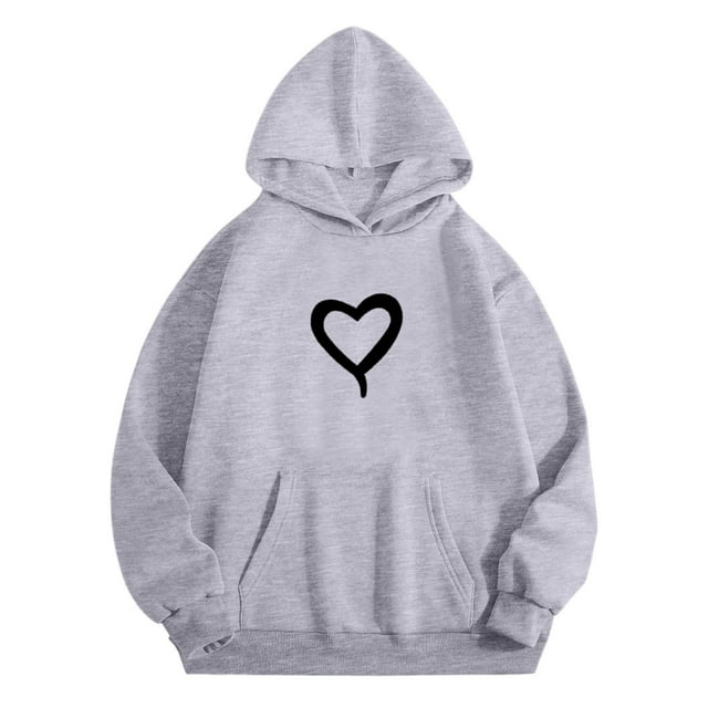 Liyamei Chandails à Capuchon & Chandails en Molleton pour Garçons Chandail Confortable avec Imprimé Cœur Manches Longues Poche Chandail à Capuchon Parfait pour Tenue Décontractée et Style Quotidien Taille Gris, 12-13 Ans