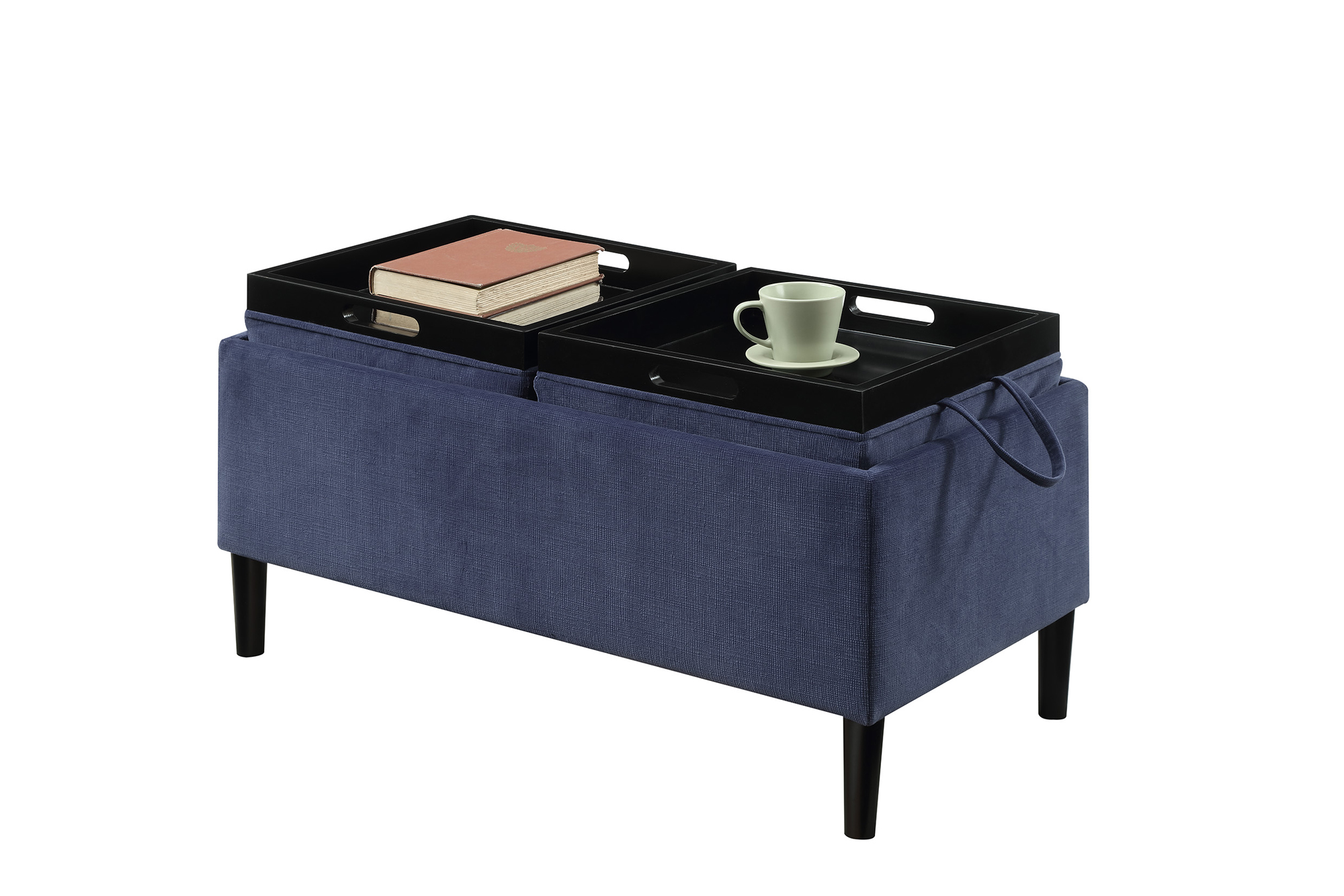 Convenience Concepts Designs4Comfort Magnolia Storage Ottoman with Reversible Trays, Dark Blue Corduroy - image 2 of 4