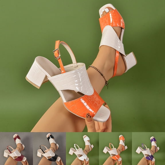 Miluxas Women's Chunky Block High Heels Open Toe Ankle Strap Heeled Sandals Comfortable Square Toe Wedding Party Dress Pump Shoes White 9(42)