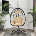 thumbnail image 3 of PAPROOS 2PCS Wicker Egg Chair, Indoor Outdoor Swing Chair with Stand and Removable Cushion, All-Weather Rattan Hanging Basket Chair Hammock Chair for Patio Balcony Porch Garden, Beige, 3 of 10