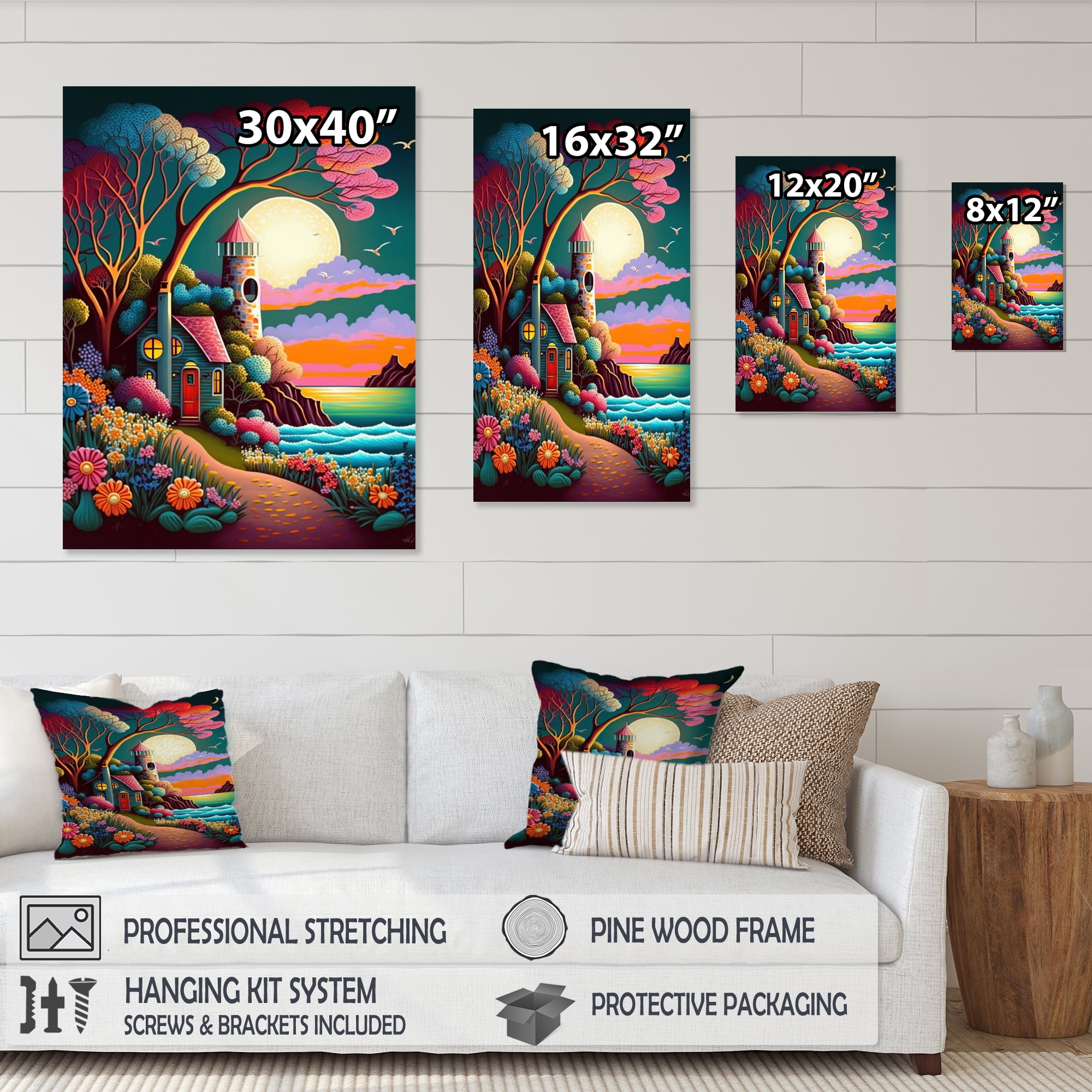 Designart Full Moon In Modern Vector Style II Canvas Wall Art