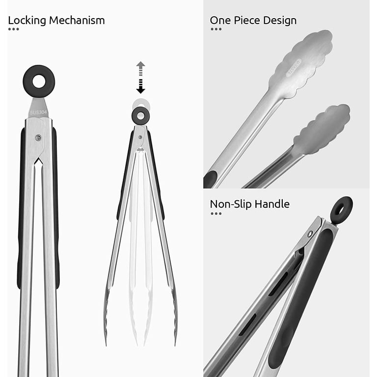 U-Taste 18/8 Stainless Steel Kitchen Tongs, 12 in, Black photo 6