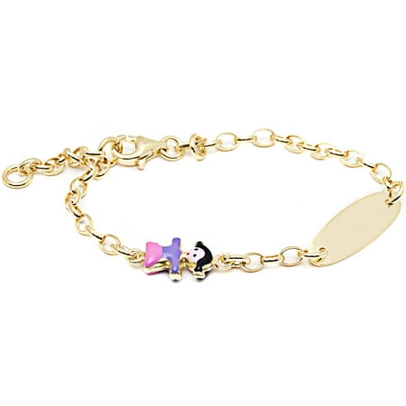 Pori Jewelers 18kt Gold-Plated Sterling Silver ID Baby Bracelet with Enamel Charm, 6