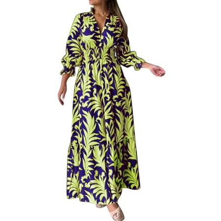 

Women V Neck Long Sleeve Printed Dress Waist Pullover Boho Long Dress Petite Aline Dress Women s Casual T Shirt Dresses Reception Dress Woman Night Gown Dress Summer Knit Dress Women Women Dress Long