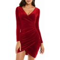 thumbnail image 4 of GUBERRY Womens Wrap V Neck Long Sleeve Velvet Bodycon Ruched Cocktail Party Dress, 4 of 7