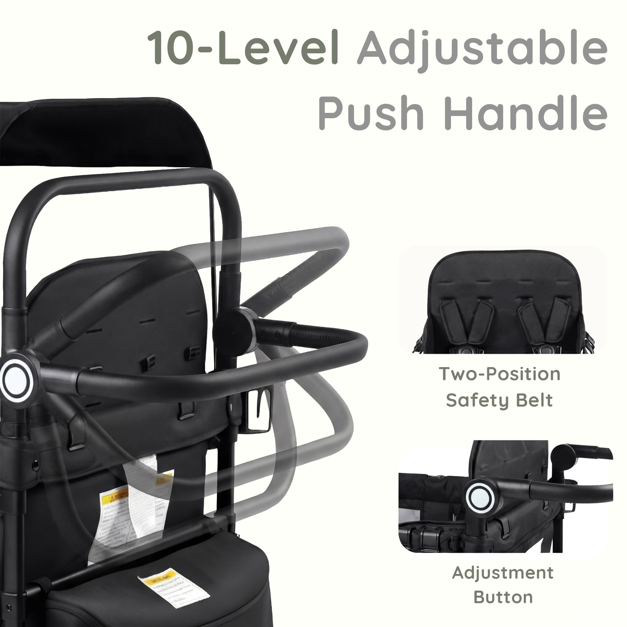 LINLUX Wagon Stroller for 4 Kids, Stroller Wagon 4 Seats w/Adjustable Handle, Detachable Tray, Black