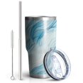 thumbnail image 2 of 30oz Blue Marble Gold Wave Pattern Tumblers Stainless Steel Tumbler with Lid and Straw,Vacuum Insulated Double Wall Travel Tumbler Cups Mug with Cleaning Brush for Coffee,Tea, 2 of 7