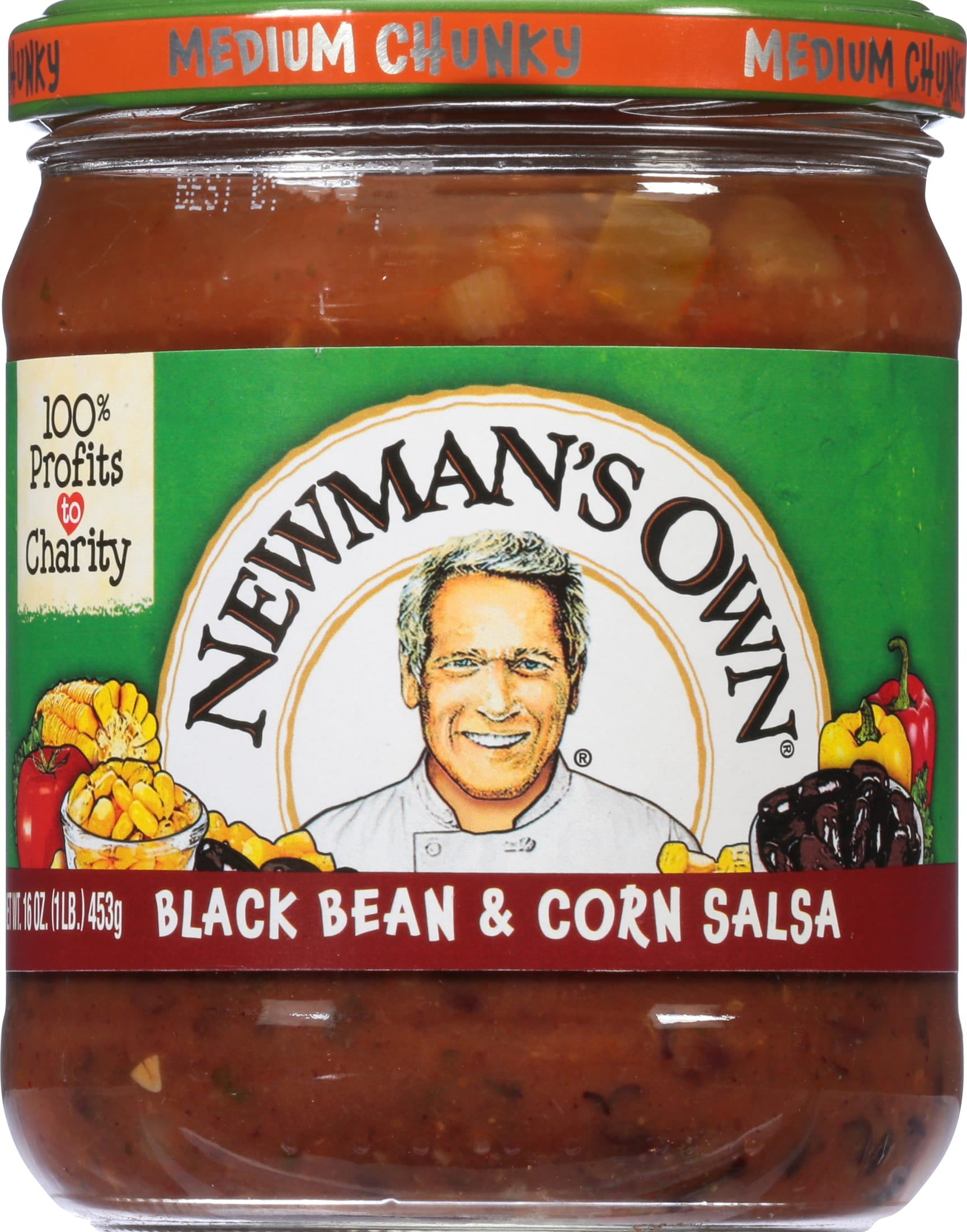 Newman's Own Salsa, Black Bean & Corn Salsa, Medium Chunky, 16oz glass jar