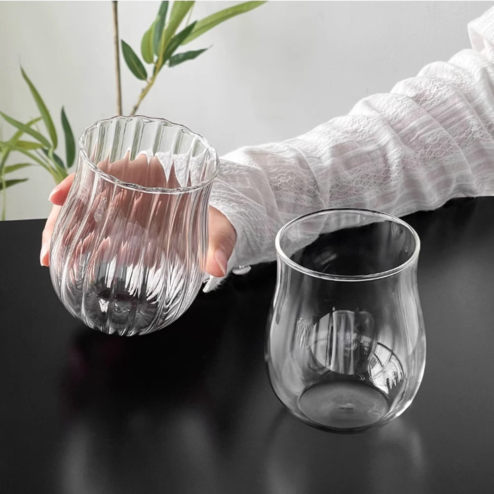 Cute Wine Glasses for Iced Coffee Juice 12oz Tulip Shape Vintage Drinking Glassware  for Iced Coffee Juice Beverage Milk 2PCS