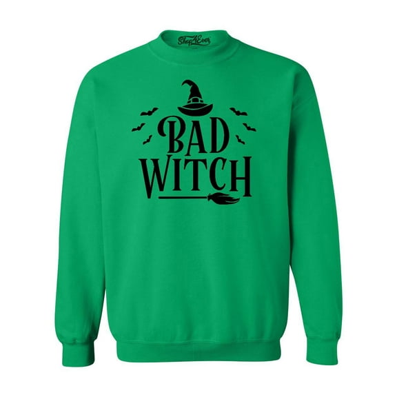 Shop4Ever Men's Bad Witch "BLACK" Halloween Costume Crewneck Sweatshirt XX-Large Irish Green