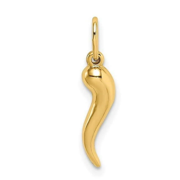 14k Yellow Gold Polished Finish 3-D Italian Horn Pendant