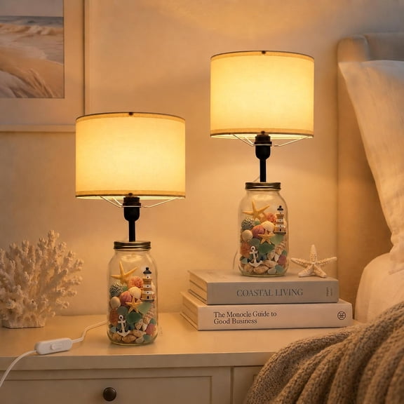 2-Pack Modern Table Lamp, DIY Decor Bedside Lamp with Fillable Clear Glass Base for Bedrooms, Living Rooms, Indoor Side Tables