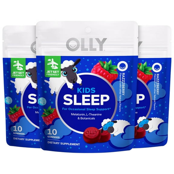 OLLY Kids Sleep Gummy Supplement 3-Pack, 0.5 Melatonin, L-Theanine, Raspberry Flavor, 10 Ct Ea