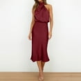 thumbnail image 4 of Dresses for Woman Ladies' Solid Color High-end Satin Sleeveless Elegant Temperament Light Evening Dress Wine S, 4 of 9