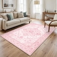 thumbnail image 5 of Janvonne Bohemian Pink Area Rug, Soft Low-Pile Washable Non-Slip Vintage Throw Rug for Living Room Bedroom Nursery, Stain Resistant Kid & Pet Friendly,4'x6', 5 of 8