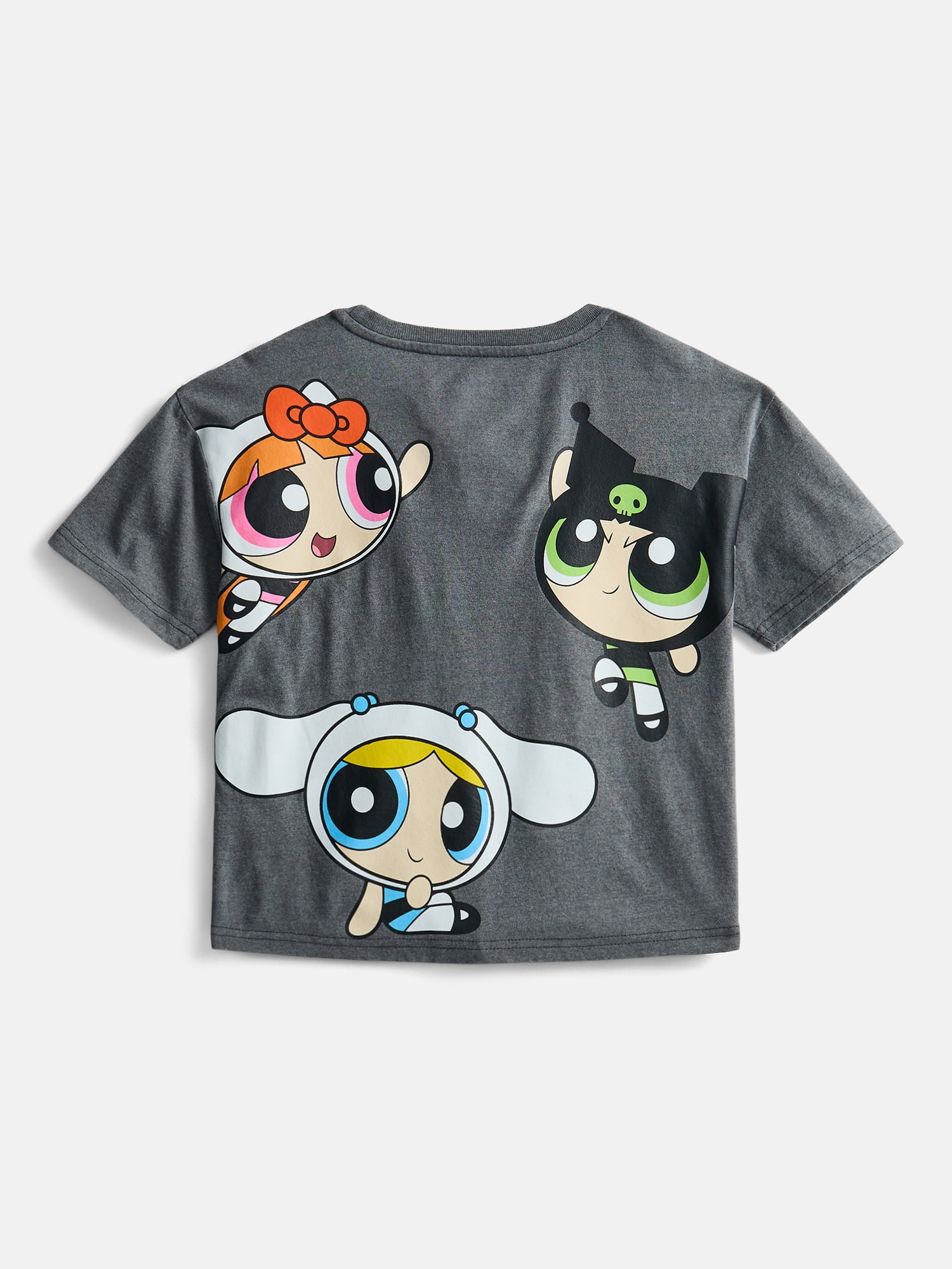 The Powerpuff Girls x Hello Kitty and Friends Girl’s Boxy Mineral Washed Graphic Crewneck Tee with Short Sleeves, Sizes 4-16