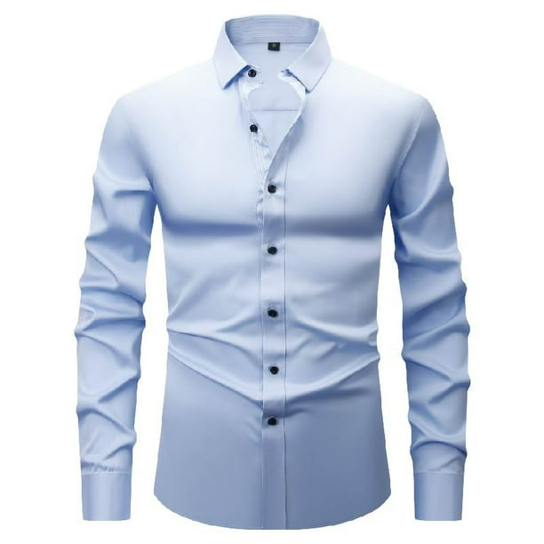 pstuiky Camisas casuales de manga larga para hombre, Camisa de hombre con bloques de color, camisa ligera de negocios de manga larga, camisa de solapa de manga larga para hombre xxl