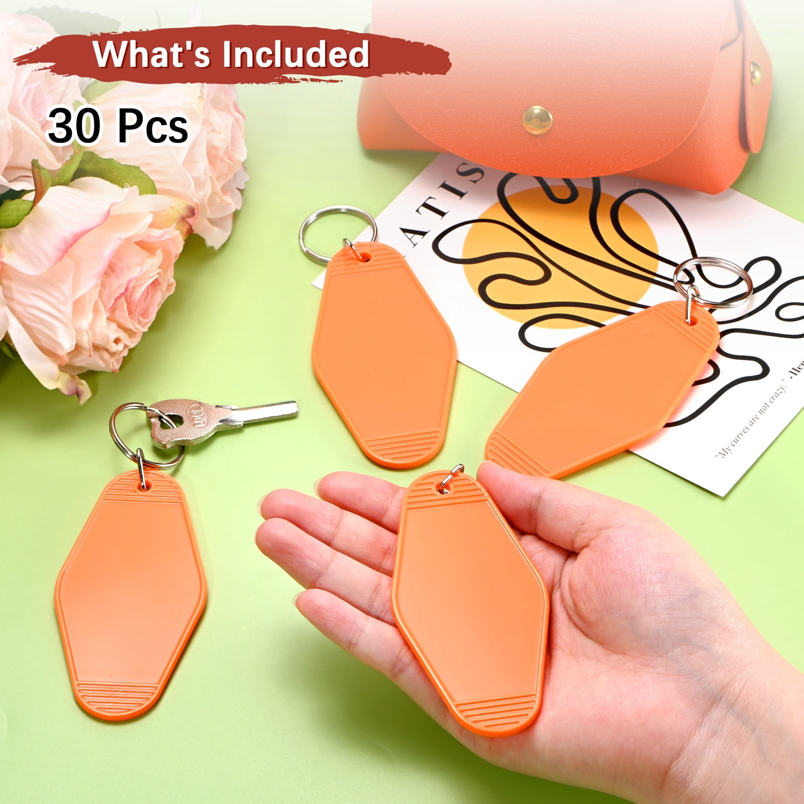 Blank Hotel Keychain Tags [30PCS] - Plastic Rhombus Blank Motel Keychain for Luggage Labels [Orange] Vintage Key Tags