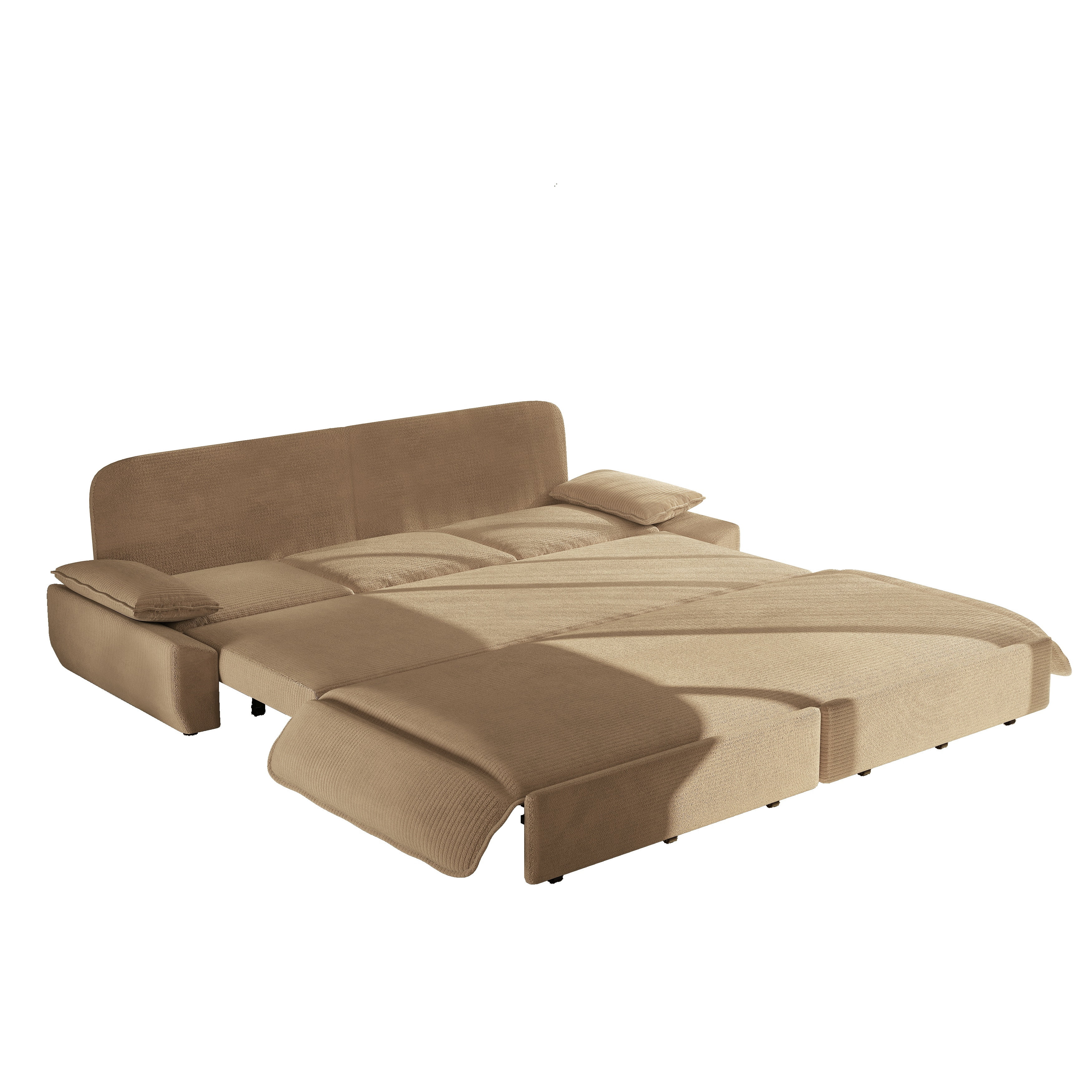 3-in-1 King Size Sleeper Sofa Bed, 94.5" Corduroy Convertible Pull Out Couch with Steel Frame, Modern Folding Lounge Sofa for Living Room, Camel