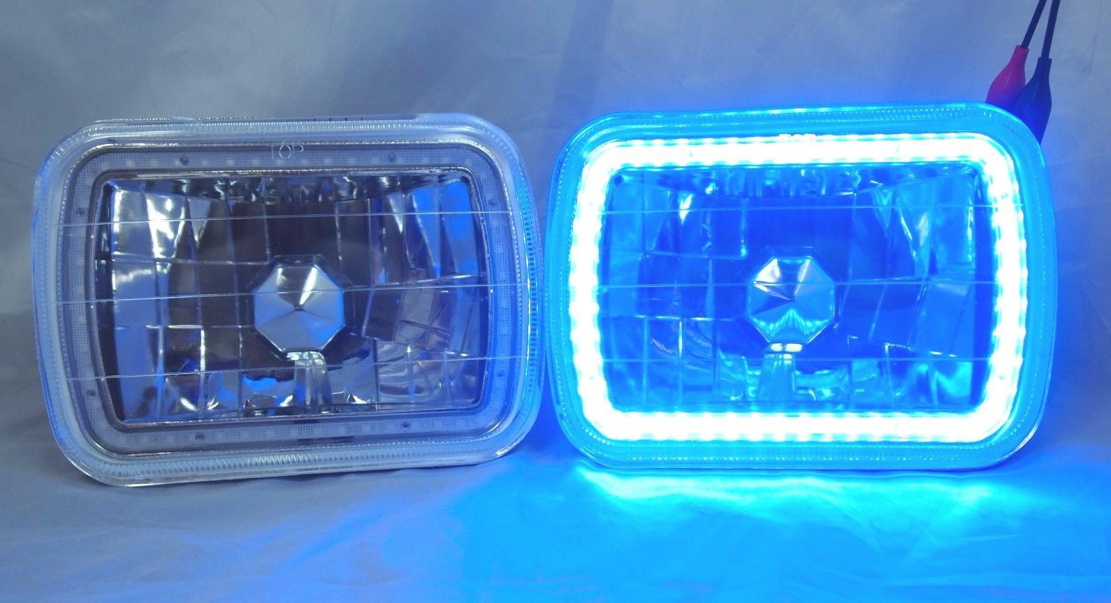New World Motoring 86-95 JEEP WRANGLER YJ GLASS HEAD LIGHTS SMD HALO BLUE LED  HEADLIGHTS H4 