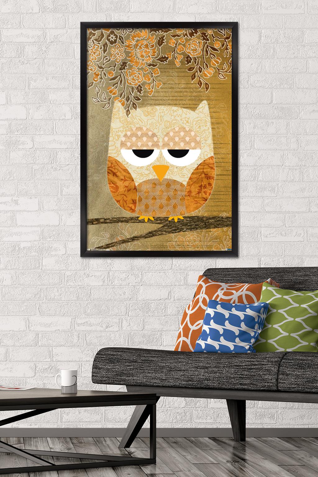 Artistic Antique Owl Wall Poster, 22.375" x 34", Framed