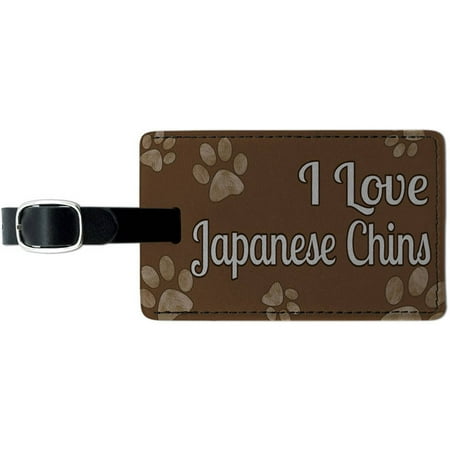 Chic Luggage Tags - I Love Japanese Chins Brown with Paw Prints Leather Luggage ID Tag Suitcase