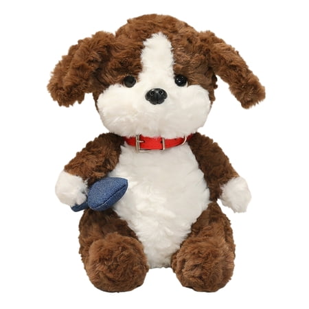 Cute Plush Puppy Stuffed Animal - Soft Fluffy Dog Toy with Red Collar & Blue Bone Toddlers Boys Girls Bedroom Playroom Nursery Decoration Birthday Holiday Gift