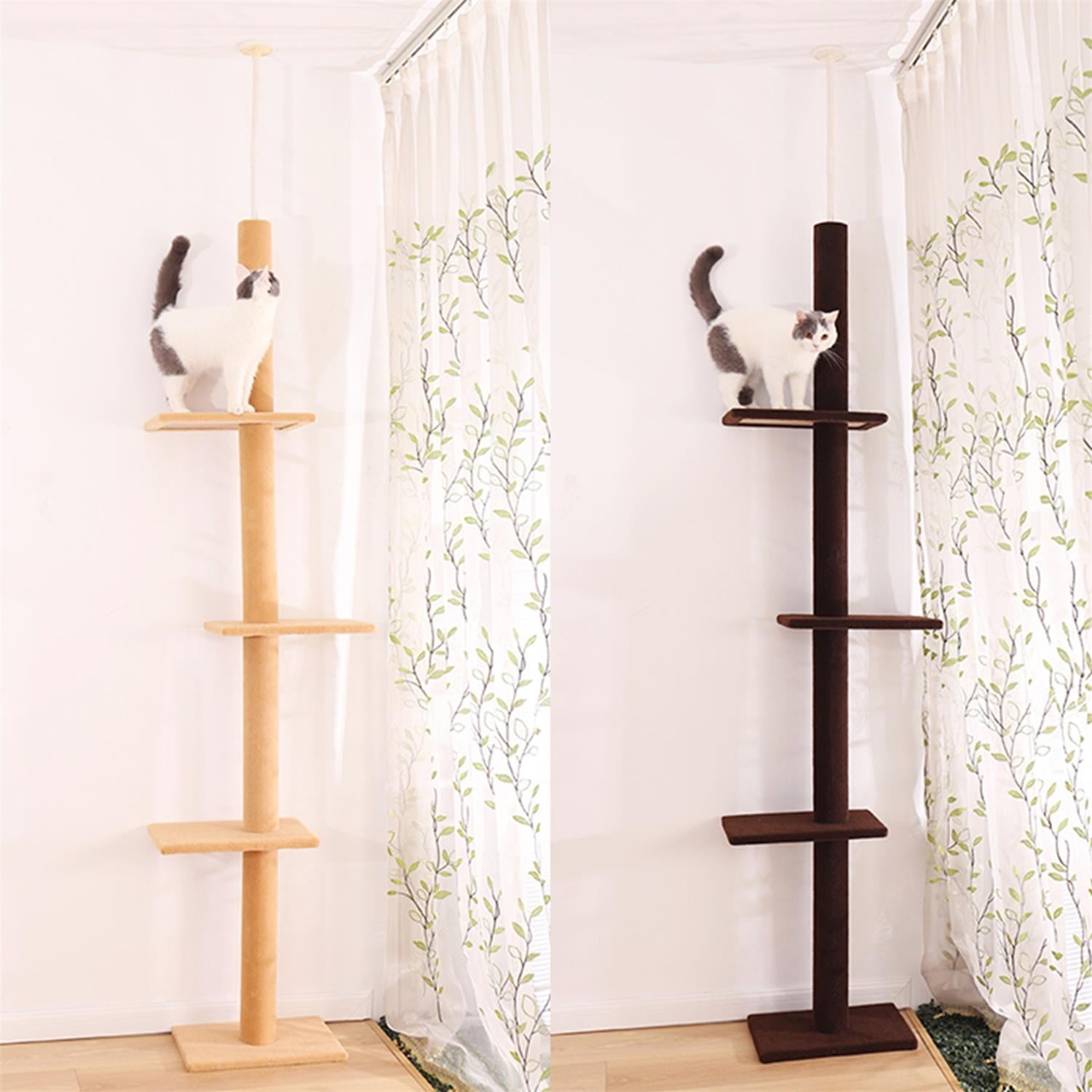 Pefilos Three Tier Cat Tower for Indoor Cats Floor-to-Ceiling Cat Tree Cat Climbing Tree Modern Cat Tree Tower 9 Feet (Adjustable 90"-108" Tall), Beige Pefilos Three Tier Cat Tower for Indoor Cats Floor-to-Ceiling Cat Tree Cat Climbing Tree Modern Cat Tree Tower 9 Feet (Adjustable 90"-108" Tall), Beige