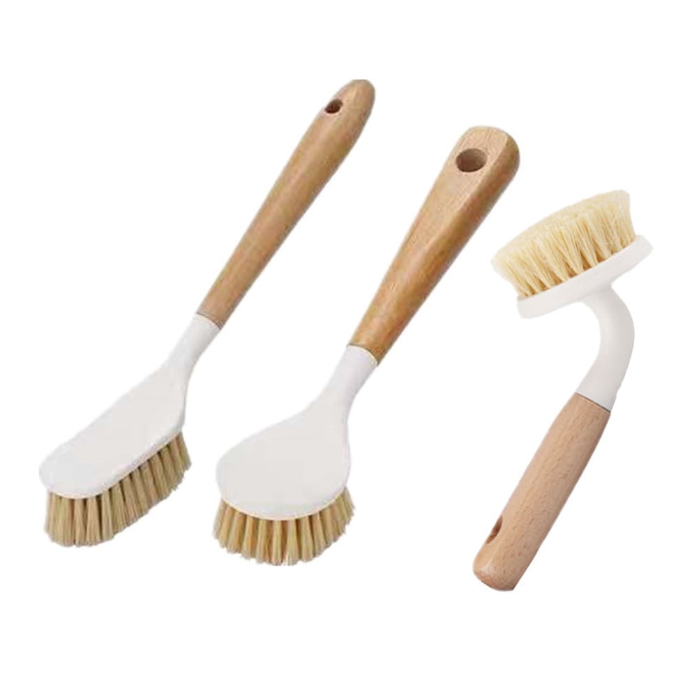 919819-7 Scrub Brush: Polypropylene Bristles, Wood Handle, 8 in Brush Lg, 8  in Handle Lg, White