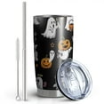 thumbnail image 2 of 20oz Tumblers Black Halloween Ghosts and Pumpkins Stainless Steel Vacuum Insulated Double Wall Travel Tumbler Cups Mug with Lid and Straw,Cleaning Brush for Cold & Hot Drinks, 2 of 7
