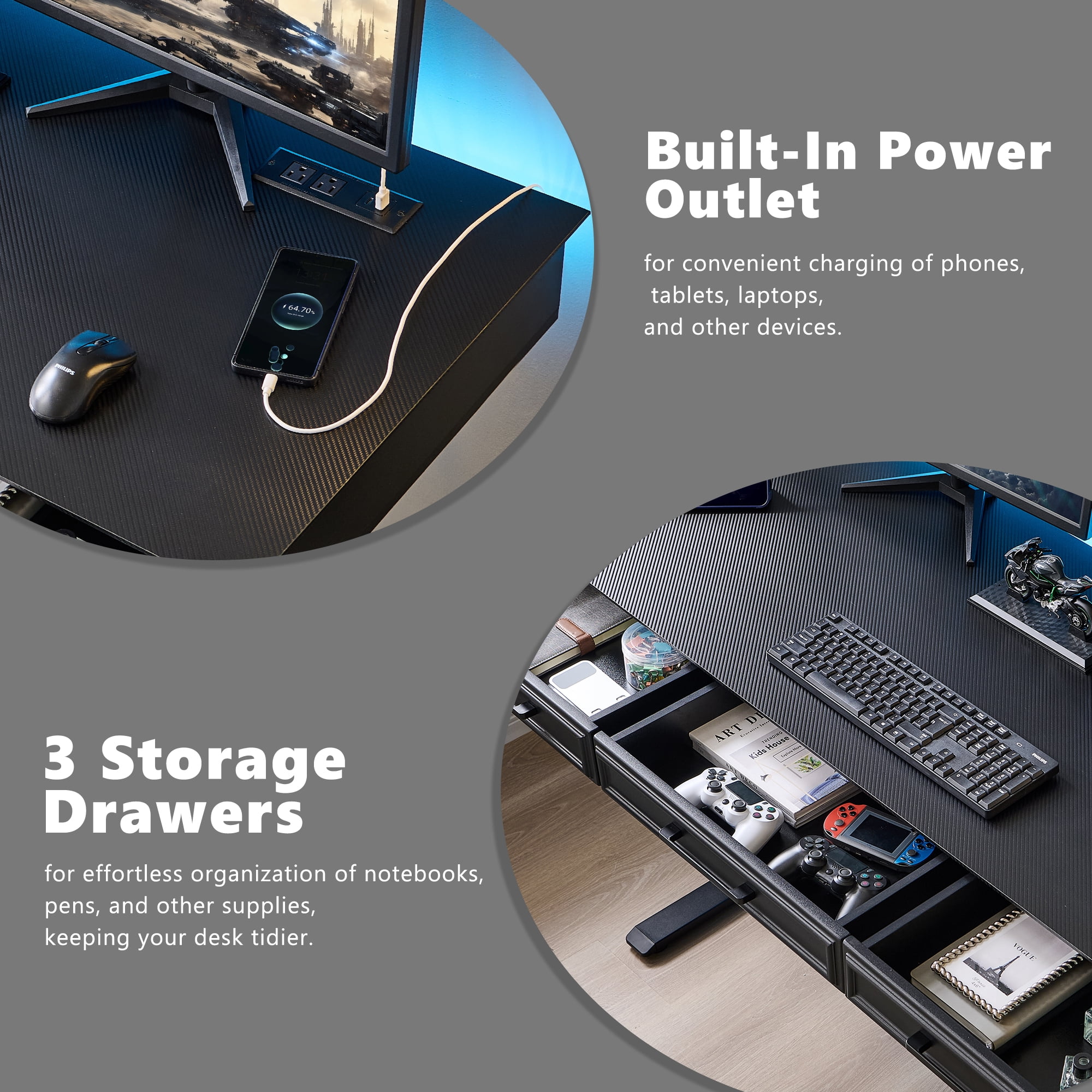wow97e Electric Standing Desk, 55" x 22" Adjustable Height Office Computer Desk with 3 Storage Drawers, Sit Stand Up Desk with Power Outlets for Study and Home