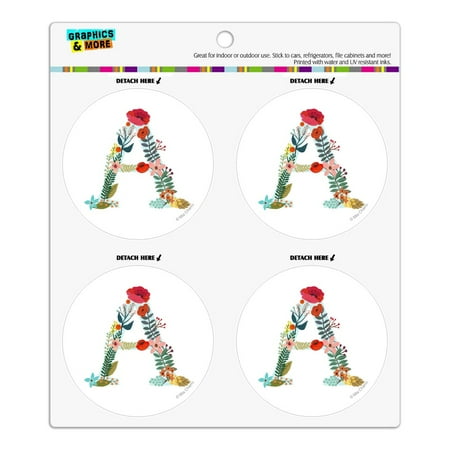 

Letter A Floral Refrigerator Fridge Locker Vinyl Circle Magnet Set