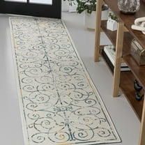 JONATHAN Y SVH100B-28 Danae Classic Cottage Filigree Scroll Reversible Machine-Washable Cream/Navy 2 ft. x 8 ft. Indoor/Outdoor Runner Rug, Pet Friendly, for Patio, Living Room, Bedroom