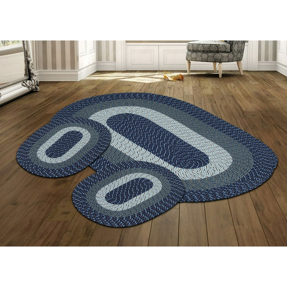 Better Trends Country Braided Rug 3PC Set Dark Blue Striped (20" X 30