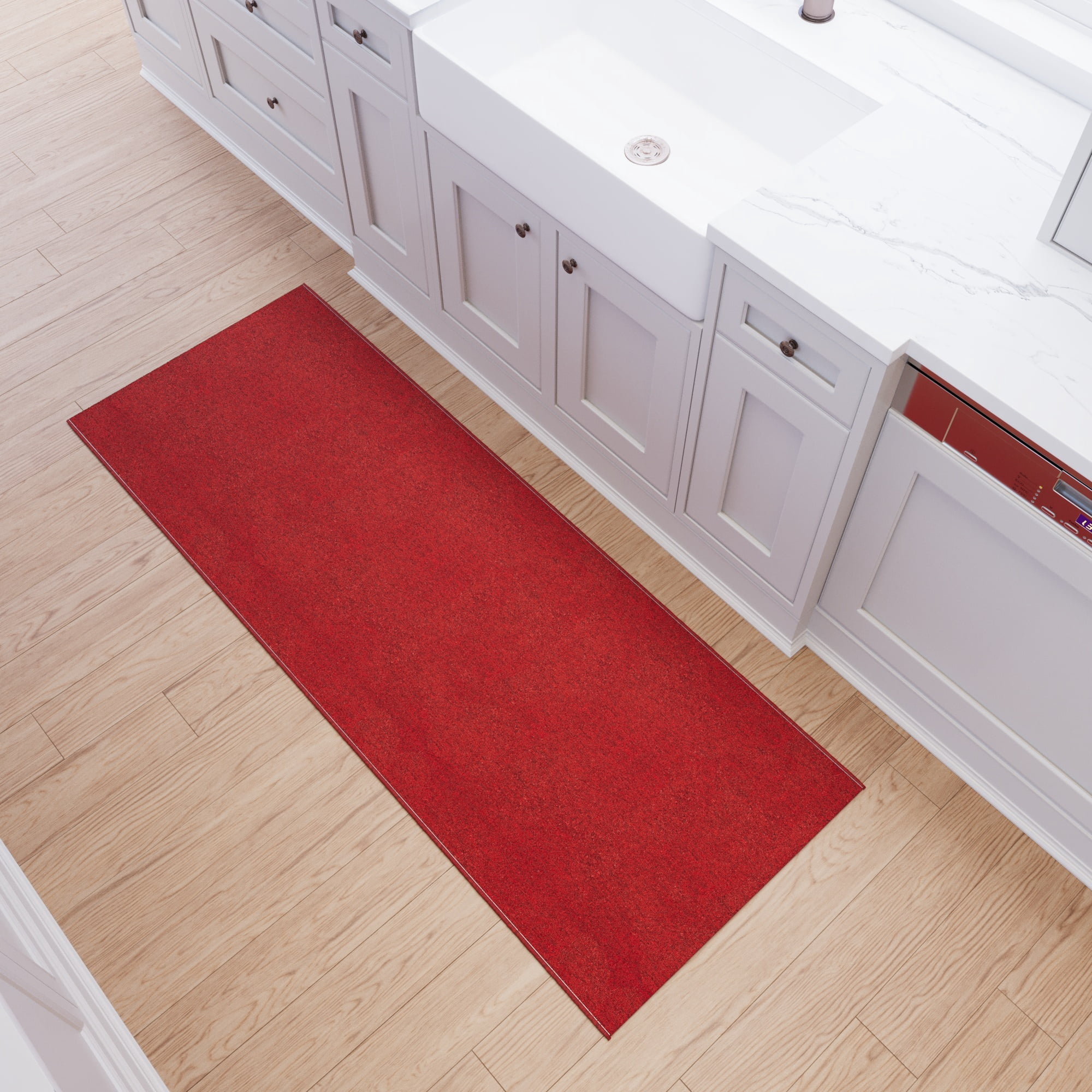 Ottomanson Non-Slip Kitchen Runner Rug 1'10" x 5' Stain-Resistant Low Pile Carpet for Entryway, Red