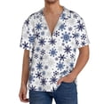 thumbnail image 1 of Xecao blue Snowflake Prints Pattern Men's Short-Sleeve Cuban Collar Button-Down Shirt with Chest Pocket Lightweight Tropical Vacation Shirt-Small, 1 of 5