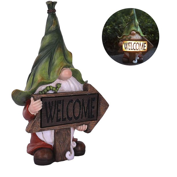 Figura de jardín de resina Muse - Gnomo Tomte de Navidad con barba larga con aros de Hula con luces LED Decoración festiva al aire libre para patio Patio delantero Garde LingWen 8390614106253