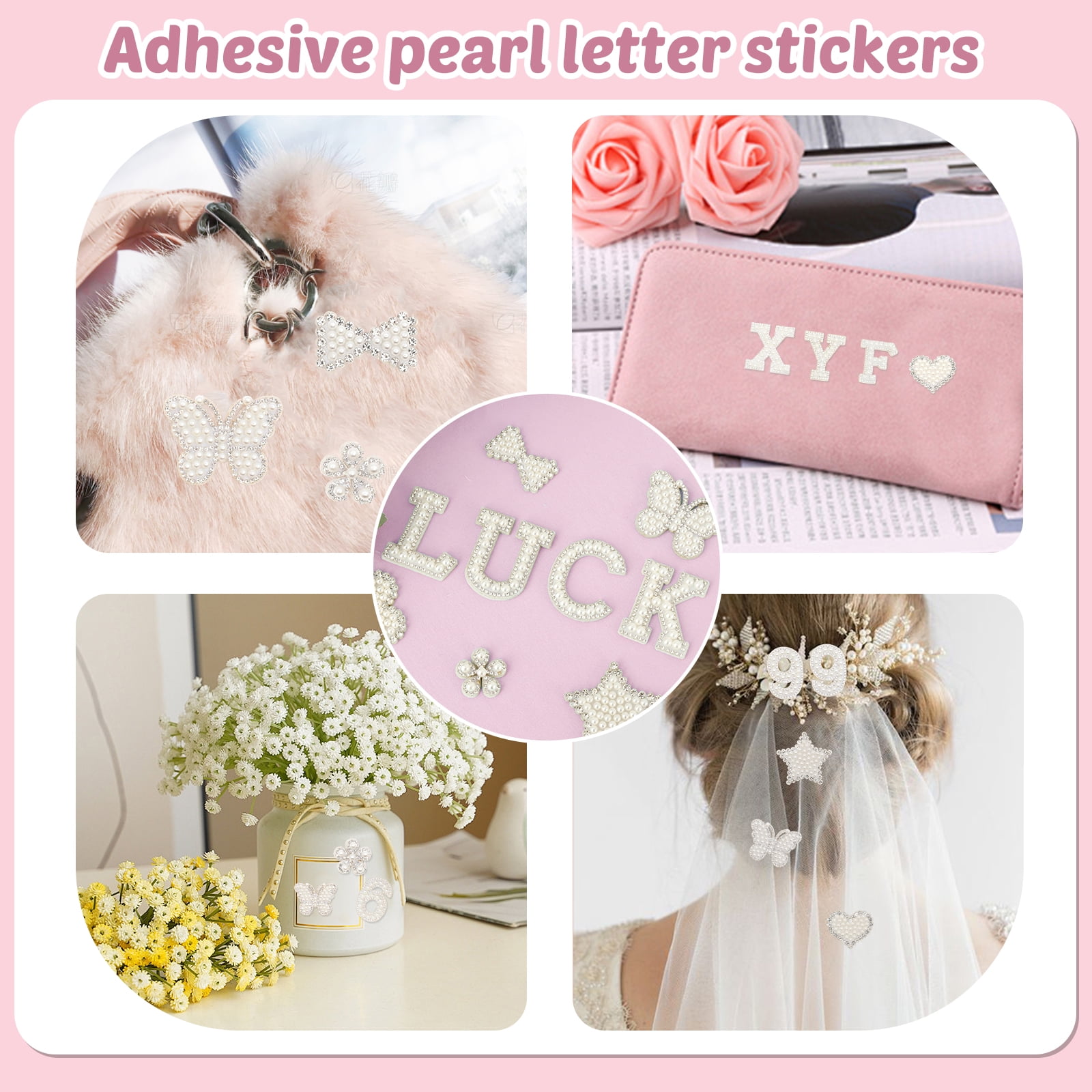 Threns 82Pcs Self Adhesive Imitation Pearl Letter Patches A-Z Number Patch 0-9 Glitter Letter Patches Imitation Rhinestone Applique for DIY Clothes Bags Shoes