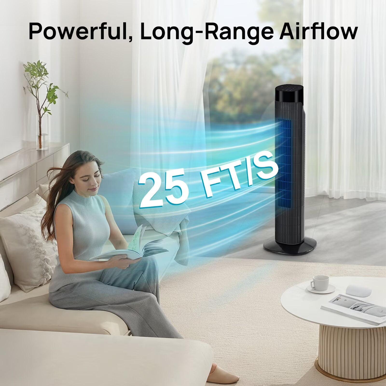 Tower Fan for Bedroom, 31" Oscillating Electric Fan with Remote, 3 Modes, Quiet Fan for Home, Office(Black)