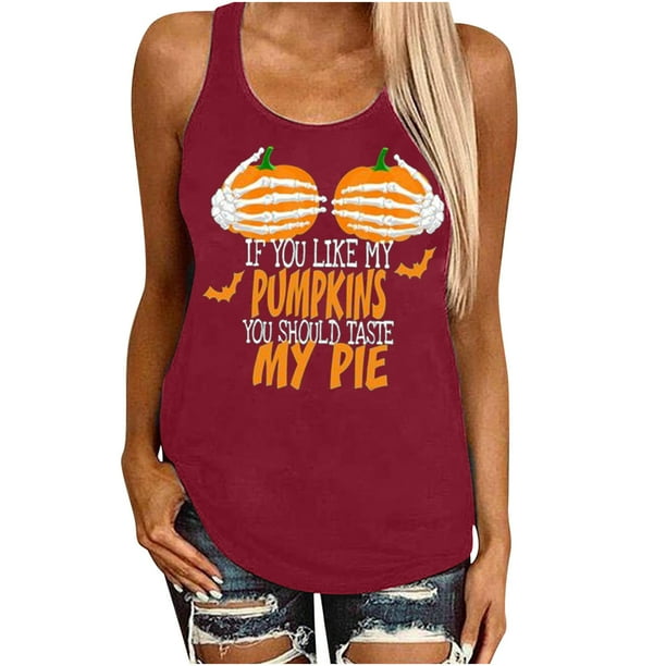 Camiseta sin mangas de Halloween para mujer, camiseta sin mangas con estampado gráfico divertido de playa de verano para adultos, blusa Fridja gh651