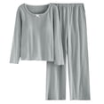 thumbnail image 5 of Jamicy Lounge Sets for Women Solid Color Comfy Ribbed Knit Pajamas Fall Crew Neck Long Sleeve Sleepwear 2 Piece Casual Loungewear, 5 of 9