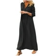 thumbnail image 2 of BadyminCSL Fashion Women Casual Solid V-Neck High Waist Long Sleeve Long Dress, 2 of 6
