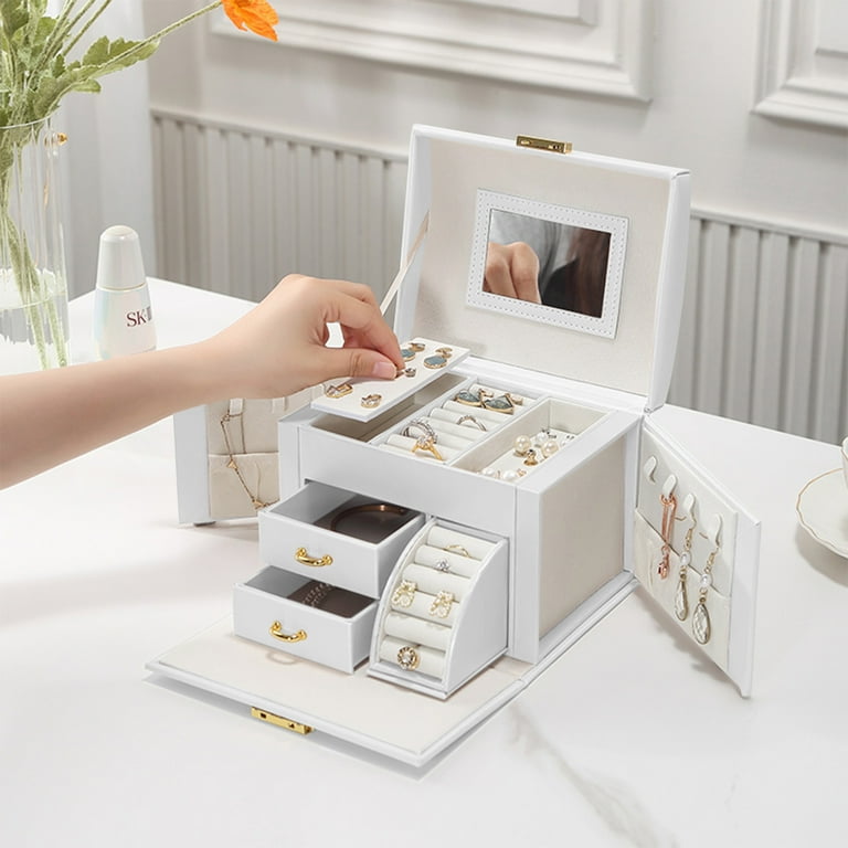 Walchoice White Jewelry Box Case for Women Girls Kids Travel Jewelry Organizer Holder for Women s Day Mother s Day 6.9 x 5.5 x 5.1