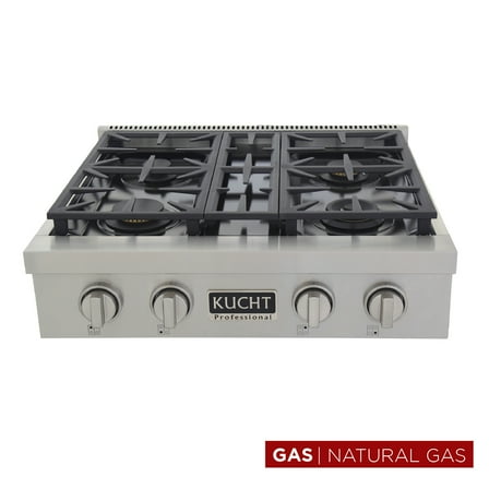 30 in. Natural Gas Range Top Sealed Burners Stainless Steel Classic Silver Knobs