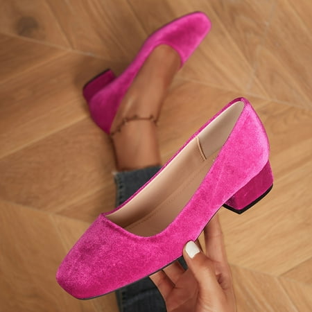 

Women s Elegant Square Toe Dress - Comfortable Chunky Heels Slip-On Versatile Solid Color for Formal & Office Wear