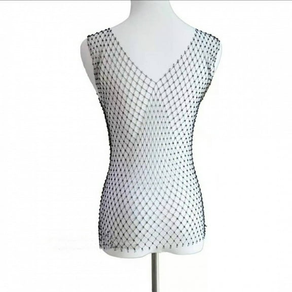 Sexy T Shirt Shiny Rhinestone Fishnet Women Tank Tops Y2K Mesh See Through Crop Top Summer Beach Cover Up Tee Party Nightclub Unisex Men Clothing Fashionable Sparkle Hollow Out Vest Elegant Piece