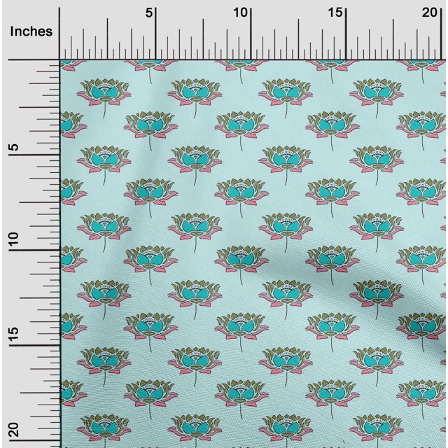 oneOone Silk Tabby Fabric Lotus Block Print Sewing Fabric BTY 42 Inch Wide